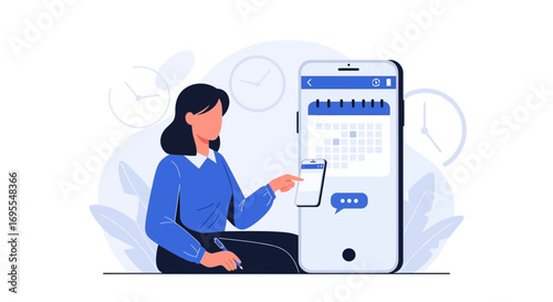 Woman Planning Schedule With Mobile Device And Digital Calendar Application