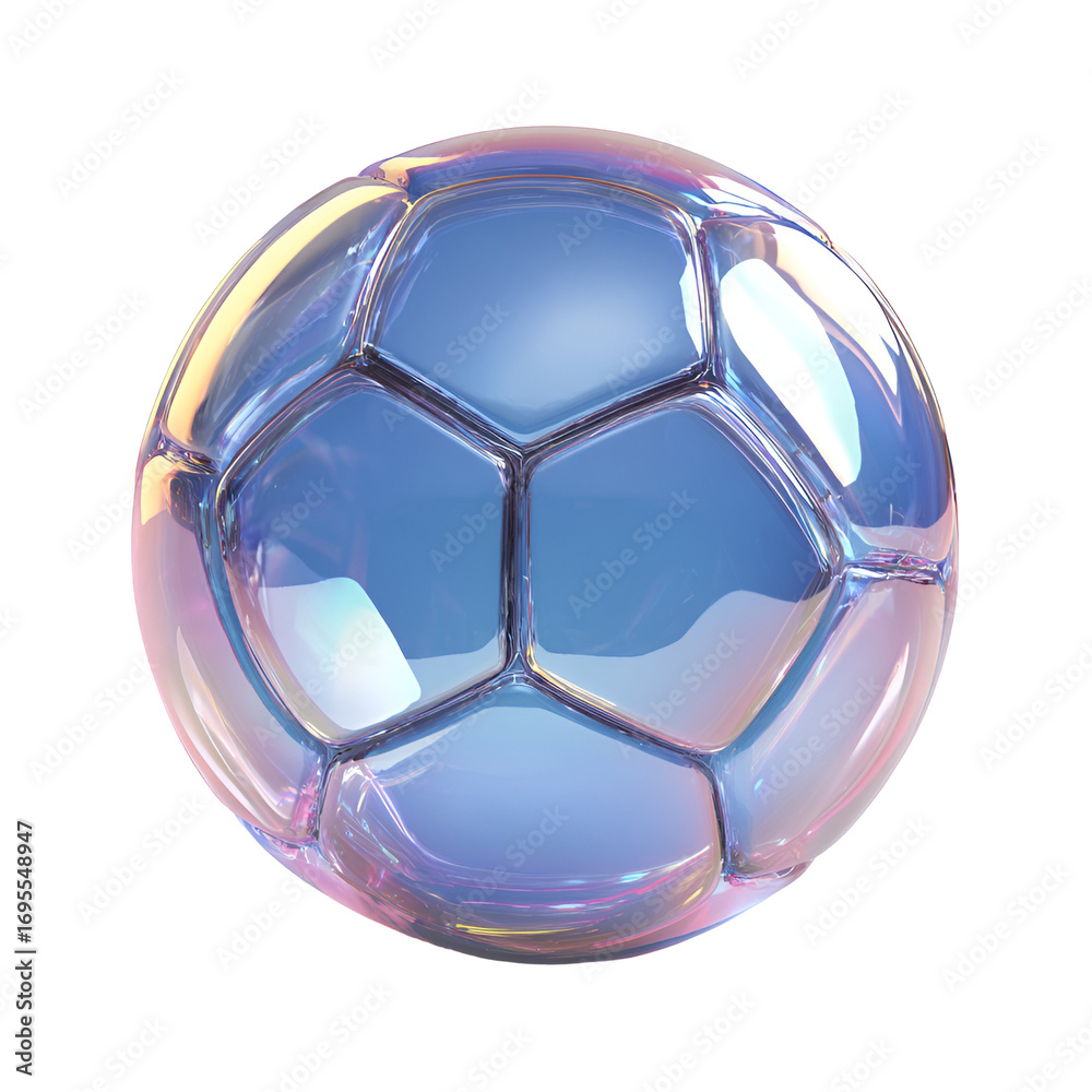 Naklejka premium Iridescent Soccer Ball with Rainbow Sheen on Transparent Background for Unique Sports Visuals and Designs