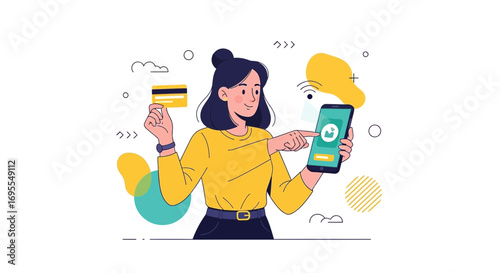 Woman Using Smartphone And Credit Card For Online Transaction Or Mobile Payment