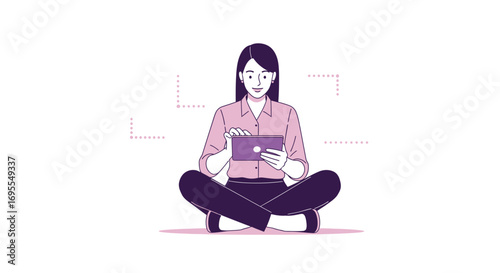 Woman Using Tablet in Lotus Position: Digital Engagement and Modern Lifestyle Depiction
