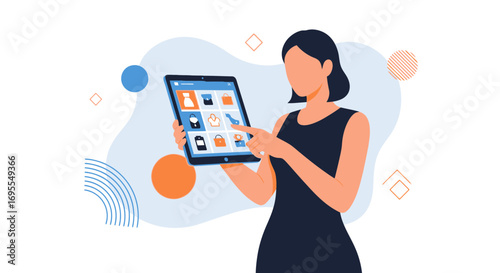 Woman Using Tablet to Shop Online for Fashion Items and Accessories, a Modern Approach