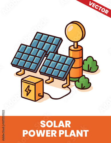 Solar power plant isometric 3d illustration 3D Design of a Solar Power Facility Featuring Energy Conversion Units, Solar Panel Technology, and Renewable Power Production