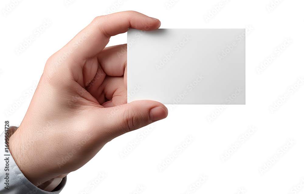 Obraz premium hand holding a blank white plastic card on a transparent background,.png