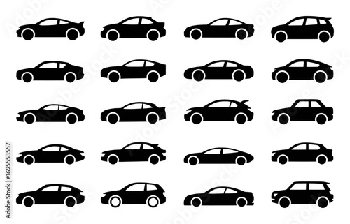 A Collection of Black Car Silhouettes on a White Background