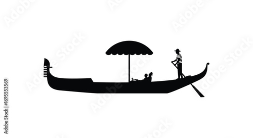 a silhouette scene of gondola ride under umbrella