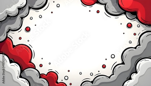 Dynamic Comic Pop Art Frame Red Grey and White Abstract Clouds Background Design
