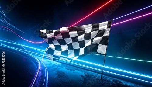 Checkered flag transforming into neon lines