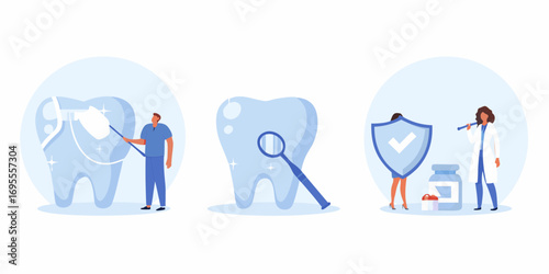 Dental hygiene and care concept with dentists performing cleaning examination and protection of teeth