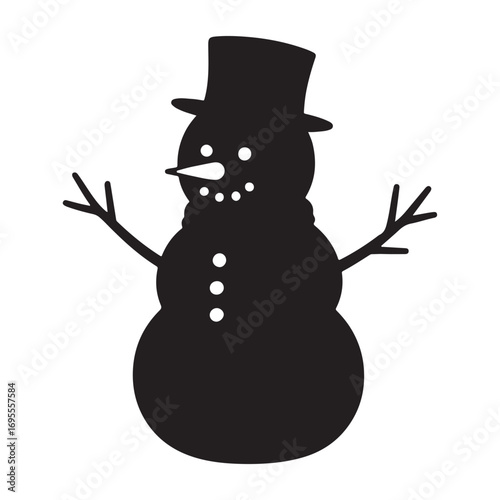 3d black silhouette Christmas snowman vector illustration on white background