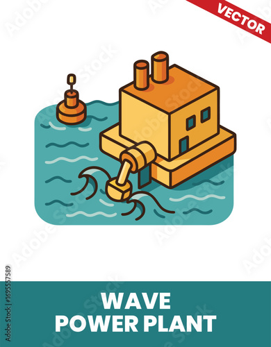 Wave power plant isometric 3d illustration 3D Design of a Wave Power Facility Featuring Energy Conversion Units, Wave Technology, and Efficient Power Production for Sustainable Energy