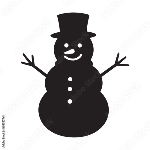 3d black silhouette Christmas snowman vector illustration on white background