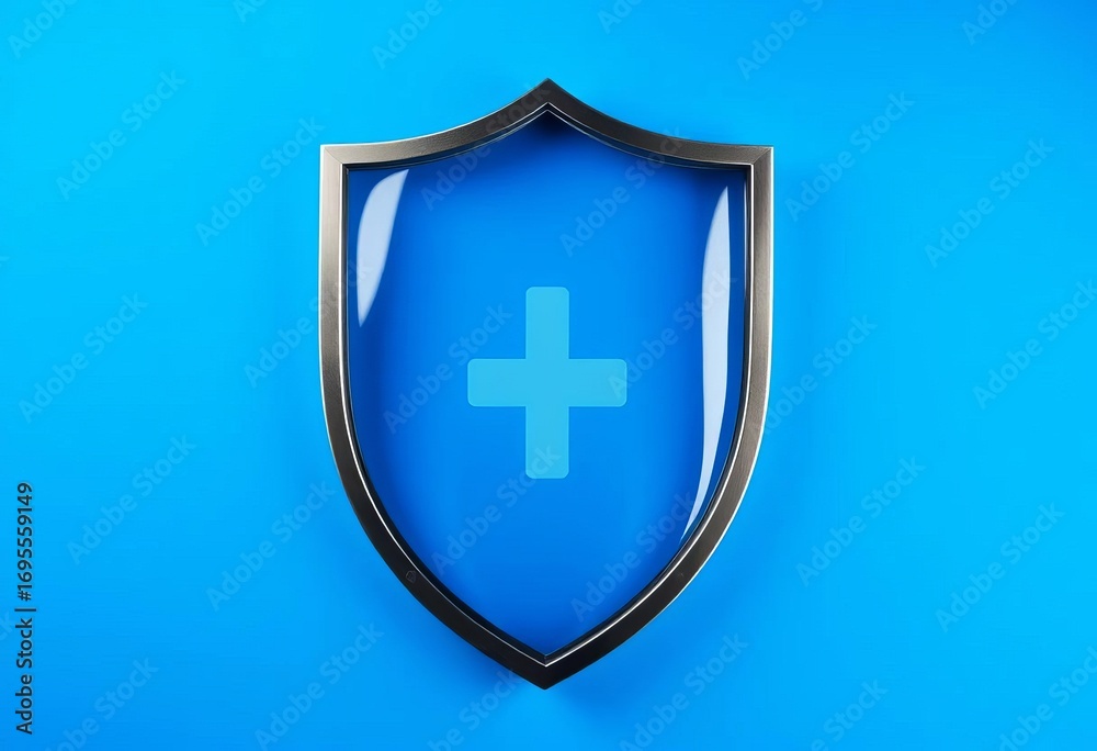 Obraz premium Protective shield graphic over blue background representing health coverage, abstract, security