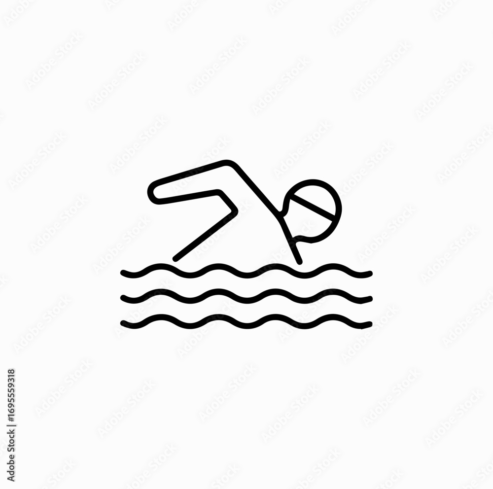 Obraz premium Swimmer Line Icon – Minimal Vector of Swimming Sport and Water Activity