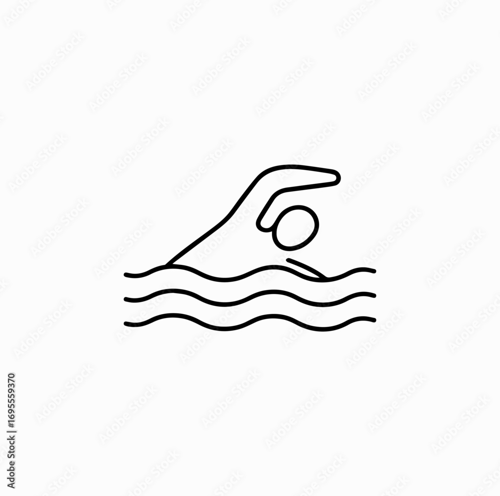 Obraz premium Swimmer Line Icon – Minimal Vector of Swimming Sport and Water Activity
