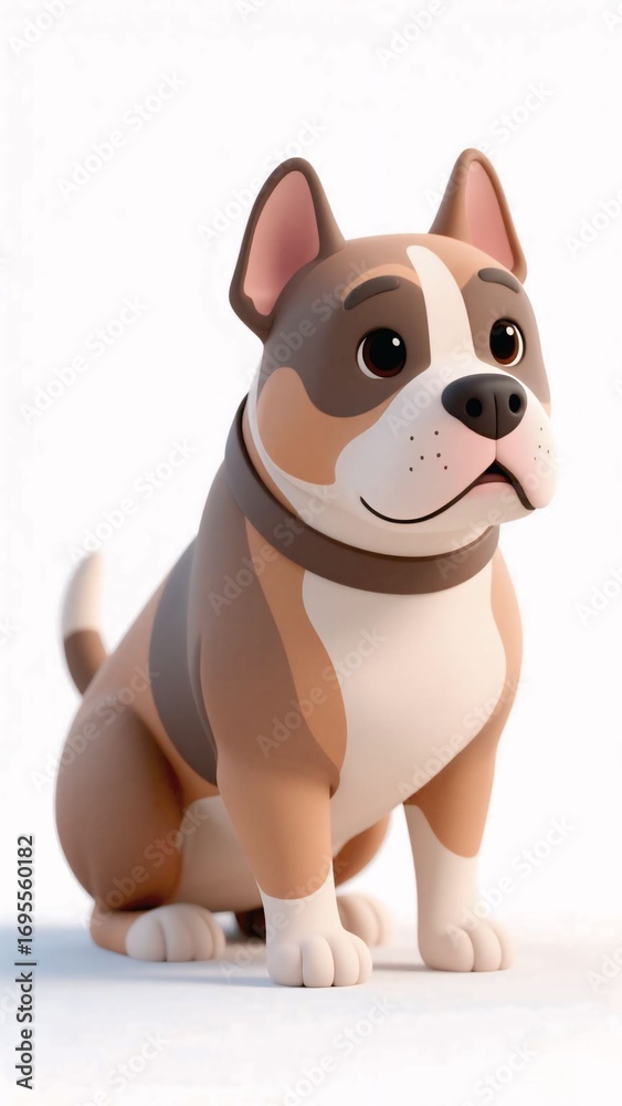 Obraz premium Adorable cartoon pitbull dog character, 3D style illustration, isolated on white background. Perfect for children’s content, mascot design, animation, and educational materials