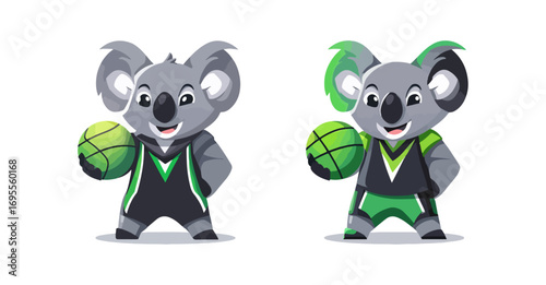 Cartoon koalas holding basketball