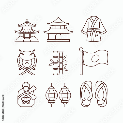 Japanese Traditional Culture Icon Set Vector Illustration