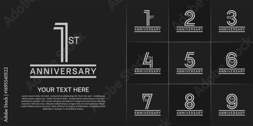 Anniversary logo style double line number set. white color on black background for celebration event