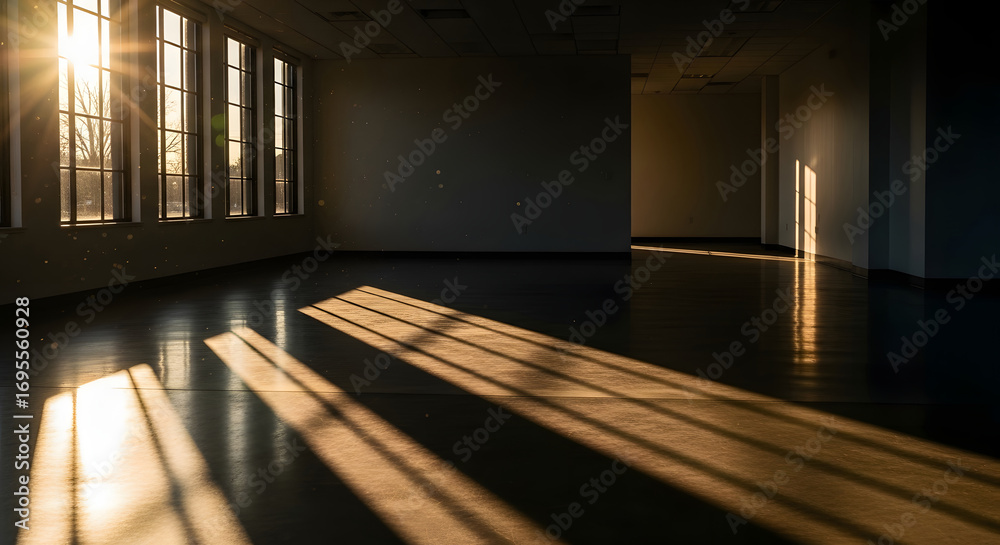 Obraz premium Empty Office Space Sunlit Interior with Blank Walls and Polished Floor