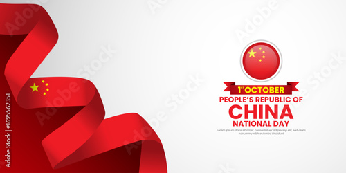 Chinese flag for peoples republic of china banner background with waving ribbon flag