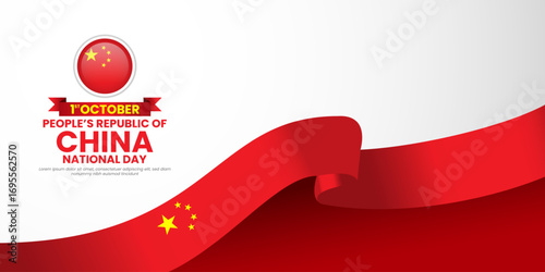 Chinese flag for peoples republic of china banner background with waving ribbon flag