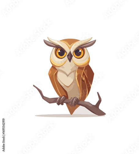 Cute cartoon owl on branch