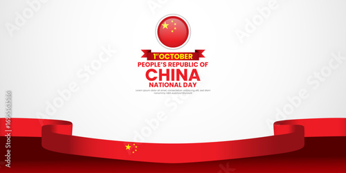 Chinese flag for peoples republic of china banner background with waving ribbon flag
