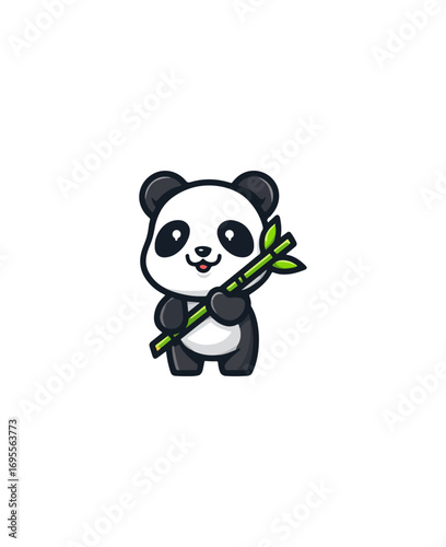 Cute panda holding bamboo