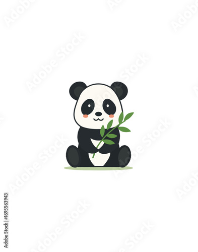Cute panda holding bamboo