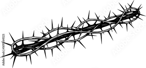 Black Crown of Thorns Vector Illustration – Religious Symbol Isolated on White Background