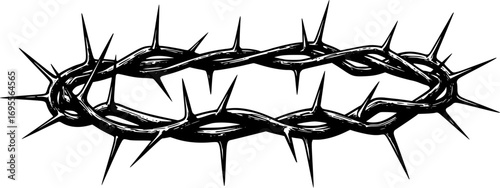 Black Crown of Thorns Vector Illustration – Religious Symbol Isolated on White Background