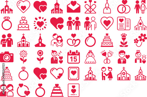 Celebrate love with wedding icons hes rings cakes churches couples and more