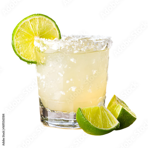 Refreshing margarita cocktail with lime and salt on black background close-up