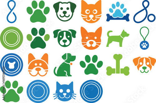 Adorable dog and cat icons with paw prints and bones for pet lovers