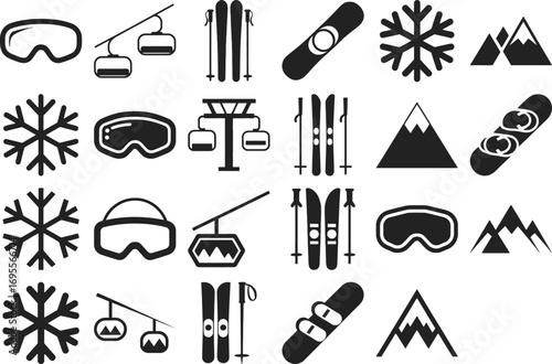 Dynamic winter sports icons for adventure, travel, and active life designs