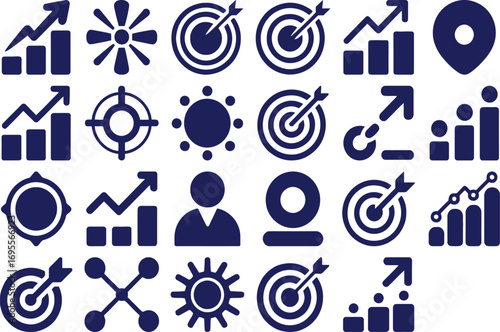 Modern business icons depict growth, goals, and success for impactful presentations