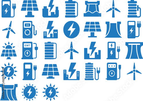 Clean energy icons power innovation sustainable future industry renewable resources