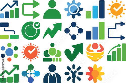 Modern business icons for growth, success, teamwork, and innovation presentation graphics