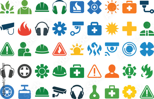 Essential safety and security icons for construction, health, and workplace protection