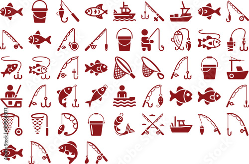 Dynamic fishing icons capture sport, adventure, and the thrill of the catch