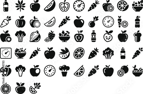 Healthy food icons vibrant collection for wellness apps and nutrition guides