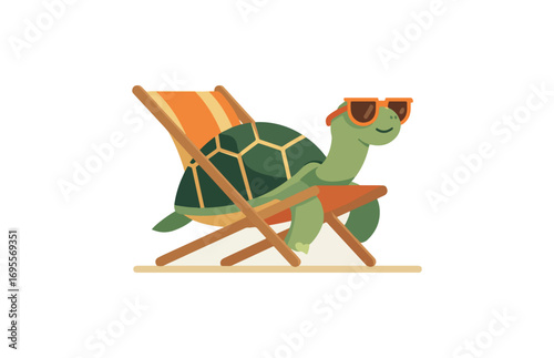 Turtle relaxing on beach chair