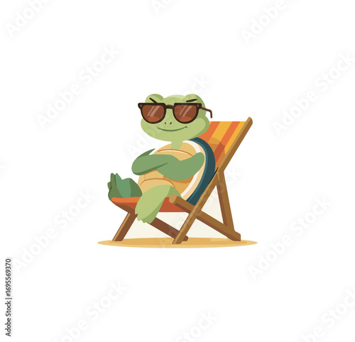 Turtle relaxing on beach chair