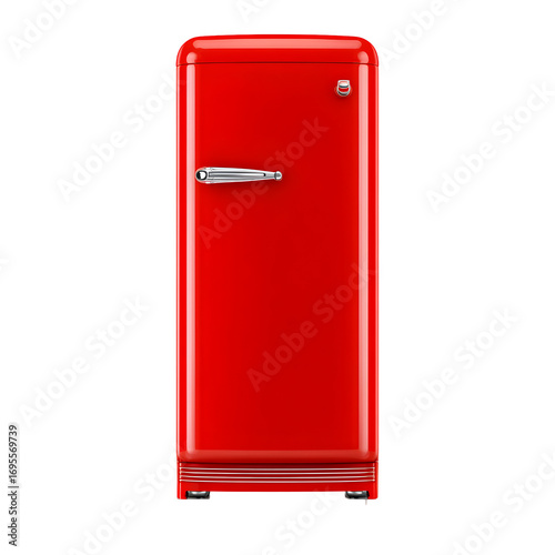 Retro Red Refrigerator on Black Background - Vintage Kitchen Appliance Design