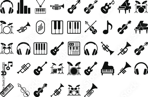 Vibrant collection of modern musical instrument icons for creative projects
