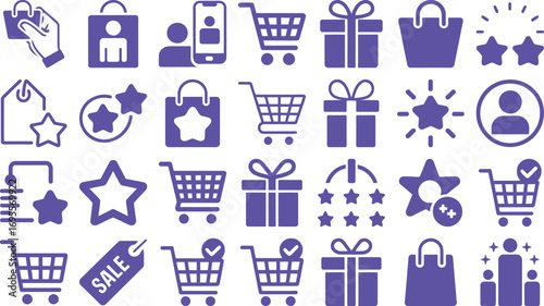 Modern shopping icons for online retail, sales, and customer rewards