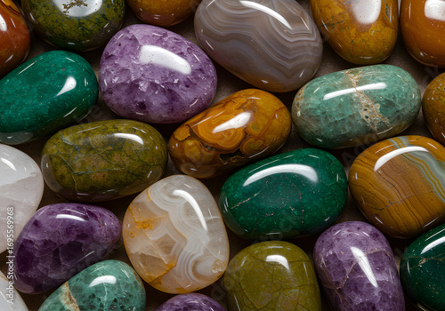 Colorful polished tumbled stones