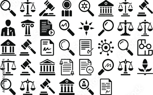 Professional legal icons and symbols for modern law firm branding and justice concepts