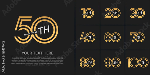 Anniversary logo type set with double line number. gold and silver color can be use special moment