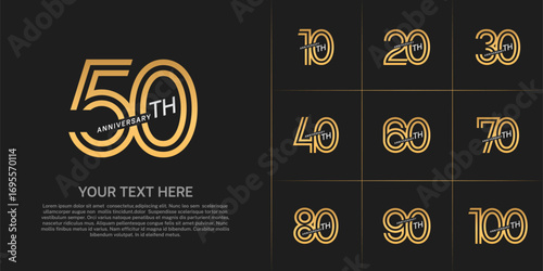 Anniversary logo type set with double line number. gold and silver color can be use special moment